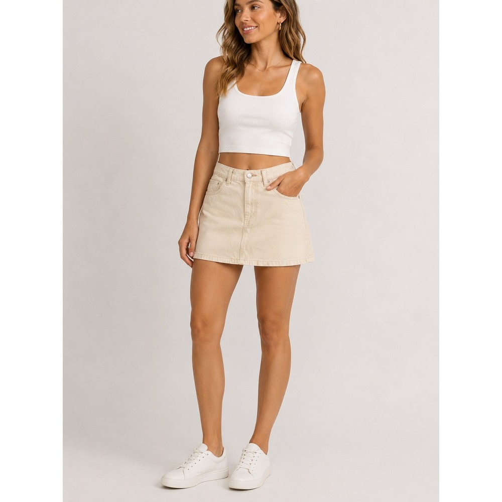 Aero Womens High Rise Y2K Denim Mini Skirt Light Wash Cotton Size 6